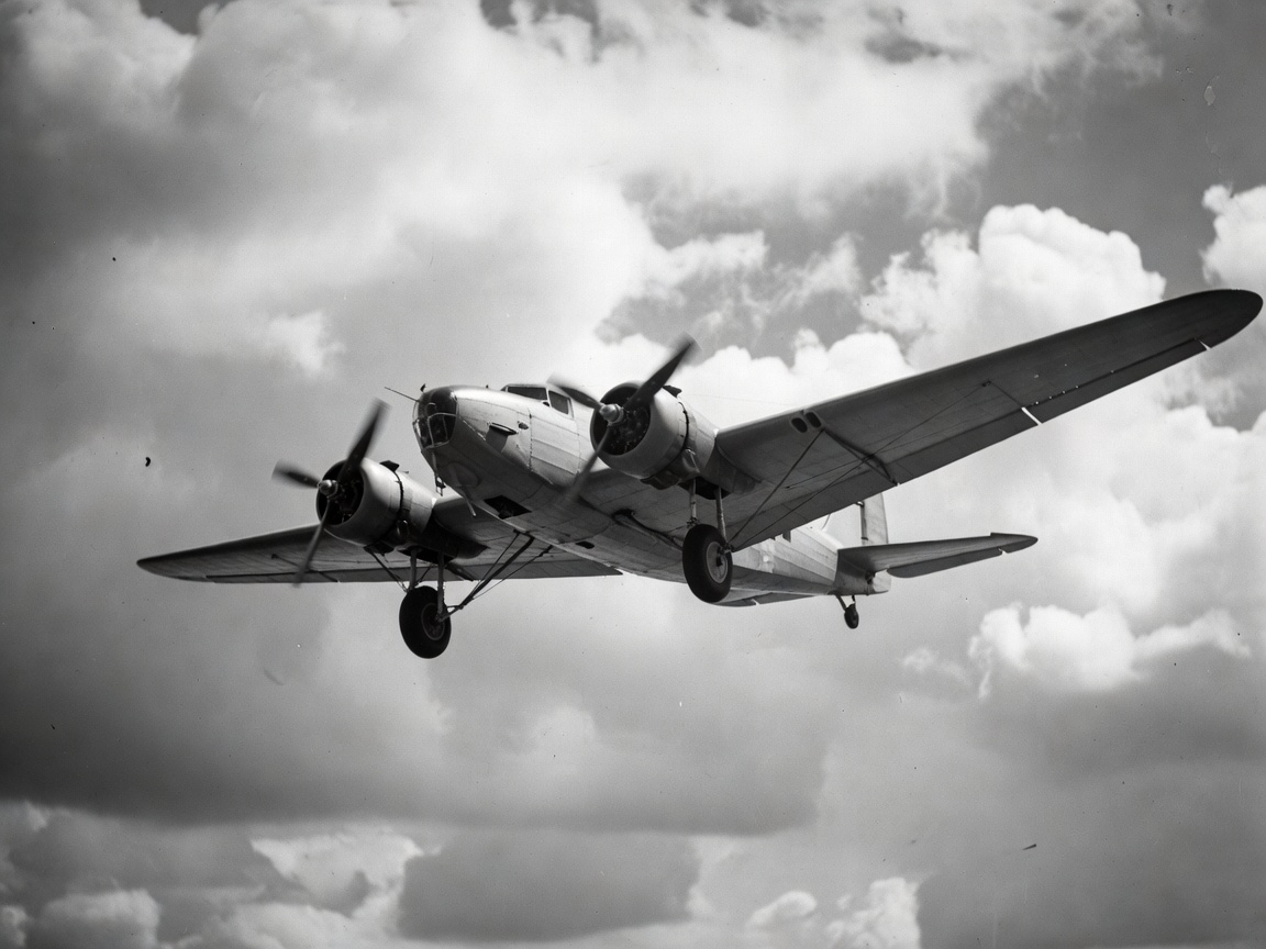 Historical black and white photograph of an early multi-engine propeller aircraft
