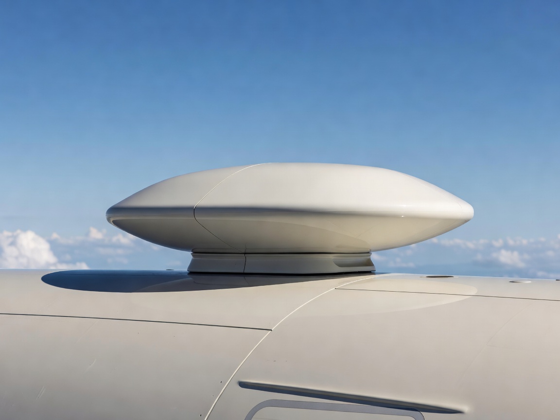 Modern aircraft satellite communication antenna mounted on the fuselage
