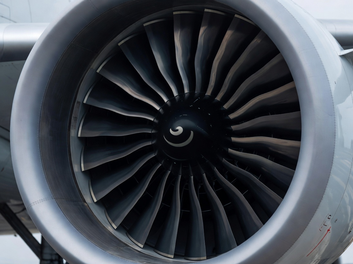 Close-up of a large commercial aircraft jet engine fan blades and cowling